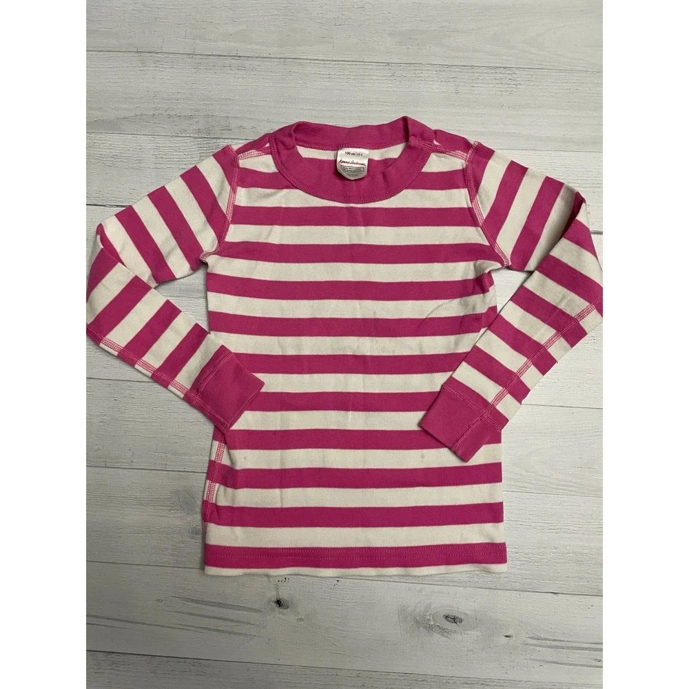 Hanna‎ Andersson pink striped long John pajama top 100/4